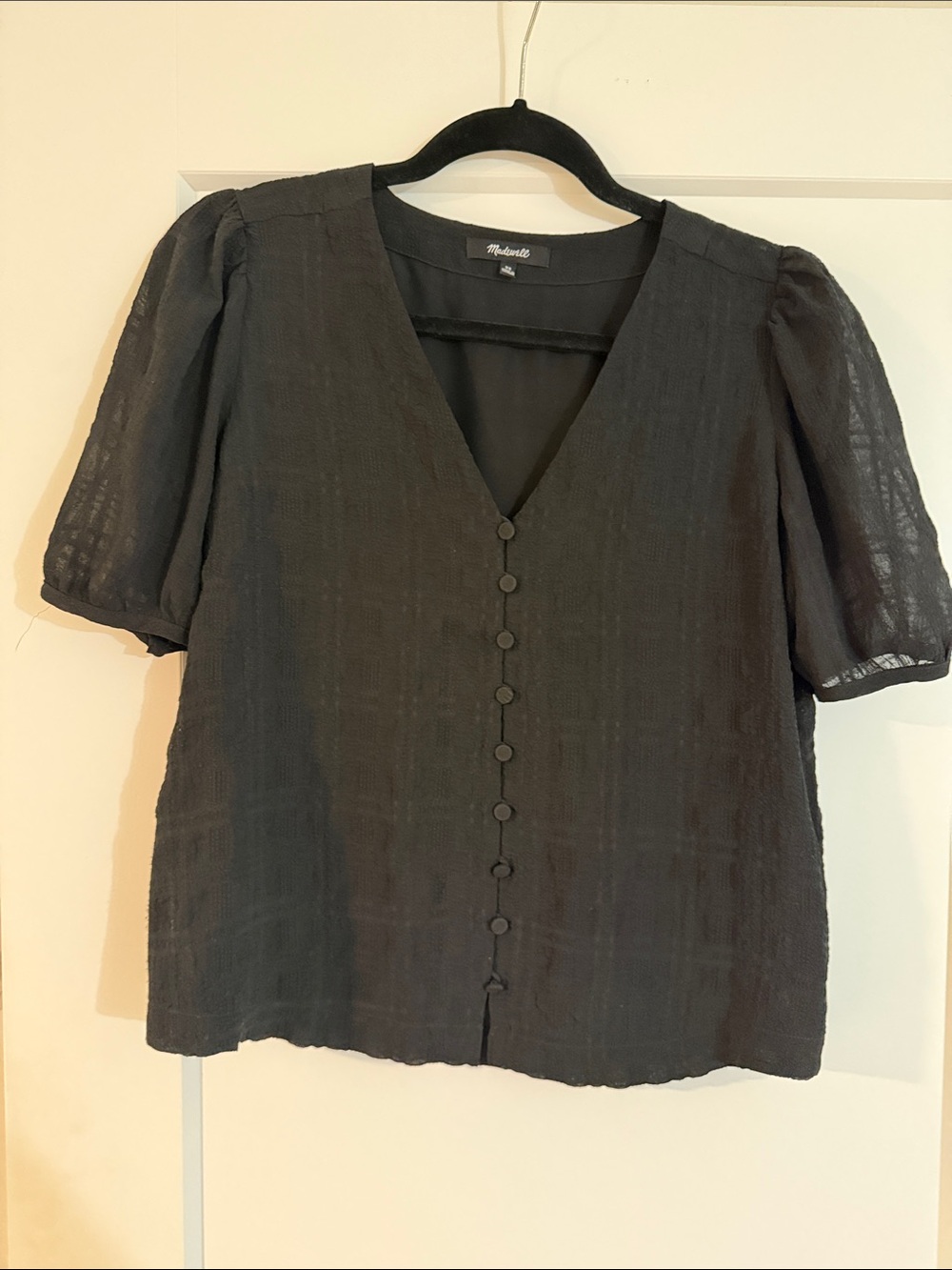Madewell Black V-Neck Puff Sleeve Blouse